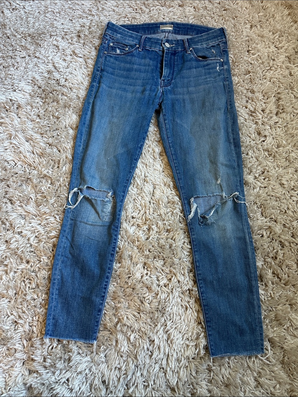 MOTHER Distressed Blue Skinny Jeans